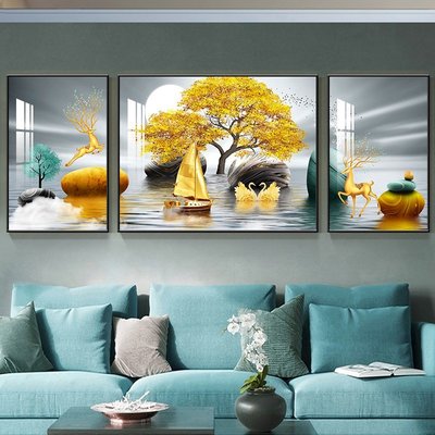 大氣北歐客廳裝飾畫沙發背景墻三聯畫現代簡約掛畫晶瓷畫輕奢壁畫~爆款