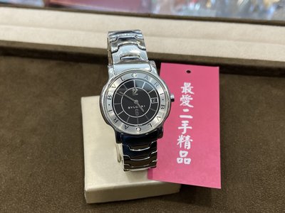 ☆最愛二手精品☆ BVLGARI Solotempo 寶格麗銀色精鋼黑色錶面圓型石英錶手錶 35mm ST35S XG3755