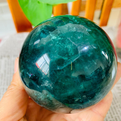 FA76天然綠螢石水晶球擺件綠色水晶原石打磨屬木客廳辦公家居【老王收藏】9292