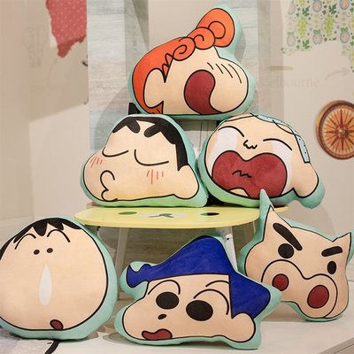 【FAT CAT HOUSE胖貓屋】日本卡通蠟筆小新頭型抱枕 雙面印花毛絨抱枕 床頭沙發靠墊 搞怪兒童禮物 品質保證