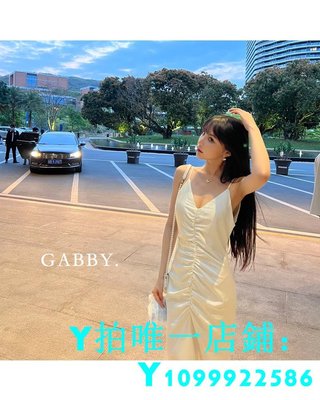 新品GABBY 名媛設計感純色性感法式醋酸綢緞面吊帶連衣裙子洋裝小禮服滿額免運