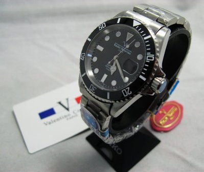 Valentino Coupeau 范倫鐵諾 黑水鬼陶瓷框100米水晶防刮鏡面石英鋼帶腕錶型號:SM21345SS