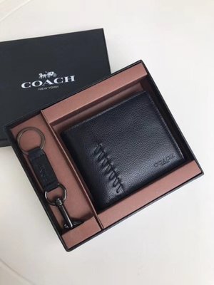 （Outlet特惠）COACH 21371 新款禮盒男士荔枝紋牛皮拼接編織短夾 多卡位 附代購憑證