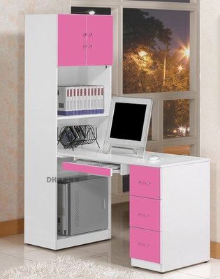 【DH】貨號HQ606《開心生活》3.5尺L型電腦桌+書櫃˙藍/粉兩色˙質感一流˙主要地區免運