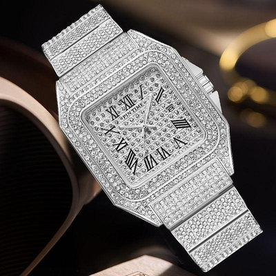 PINTIME品牌手錶 2627 石英 方形 鑽石 日曆 時鐘 防水 高級男士手錶