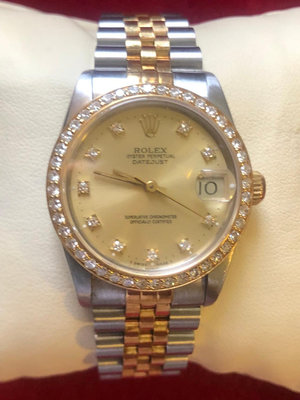 ROLEX 勞力士 16233 datejust蠔式日誌 經典錶款 金色十鑽面盤