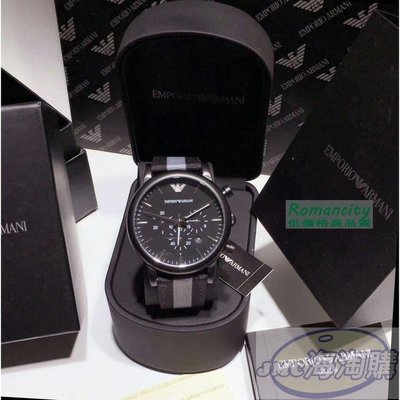 {JMC海淘購商城}現貨Emporio Armani亞曼尼手錶AR1948 Classic 帆布休閒計時腕錶黑46mm 有保固 手錶