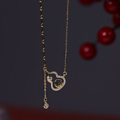 新款福祿雙全925純銀葫蘆項鏈女國風復古時尚鎖骨鏈潮項鍊鎖骨鍊DQ025