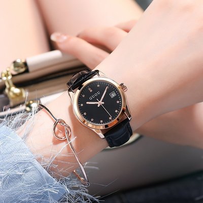 熱銷 手錶腕錶GUOU古歐手錶簡約帶日歷夜光指針皮帶抖音同款時尚氣質女士手錶女 可開發票