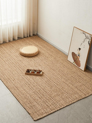 地墊sk手工天然黃麻編織方形地毯侘寂風臥室書房陽臺簡約客廳地毯家用