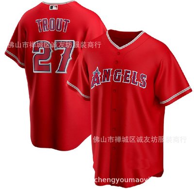 現貨球衣運動背心天使 27 紅色 球迷 棒球服球衣 MLB Angeles Trout Jersey