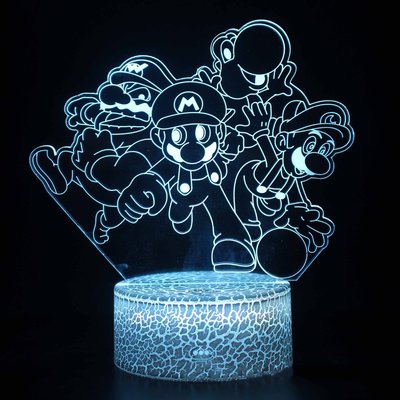 [現貨]超級瑪利歐3D視覺立體燈 Super Mario馬力歐兄弟 觸摸開關 七彩漸變錯覺夜燈交換生日禮物