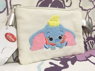 日本迪士尼 小飛象 帆布 針織 收納袋 化裝包 手拿 零錢包