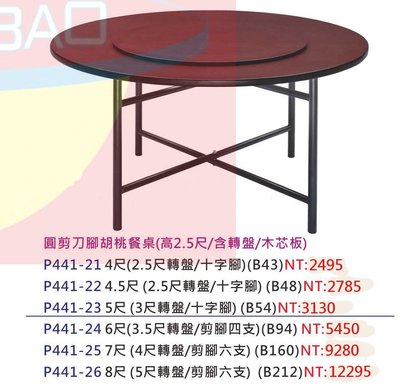 【進日興家具】P441-26 胡桃木芯板餐桌(剪刀桌腳／高2.5尺／含轉盤／共六款尺寸) 台南。高雄。屏東 傢俱宅配
