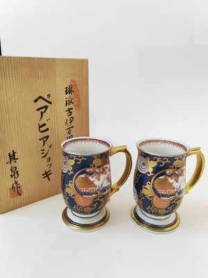 日本 其泉作 琳派古伊萬里 陶瓷手繪描金啤酒杯 馬克杯 情侶對杯 兩客