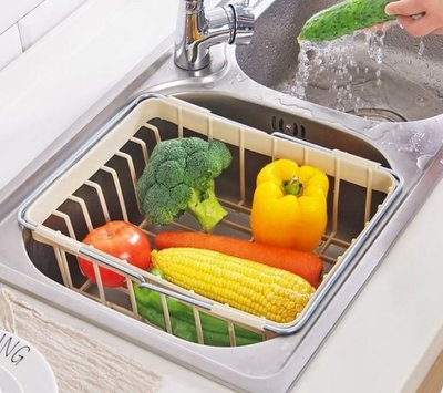 糖星小舖-水槽可伸縮碗碟瀝水架/蔬果清洗籃