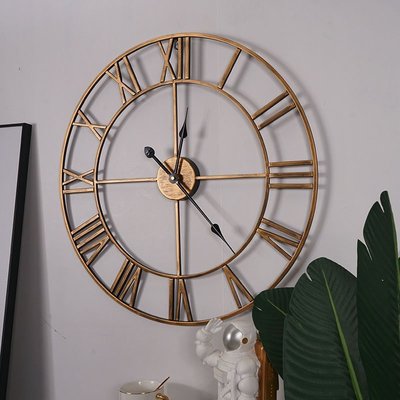 特賣-美式風復古時鐘掛墻ins客廳極簡鐵藝大尺寸鐘表時尚現代創意壁鐘