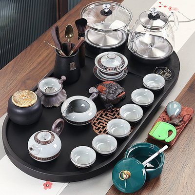 小型整塊天然烏金石材茶盤茶具套裝全自動家用一體排水盤家用茶臺正品精品 促銷 正品 夏季