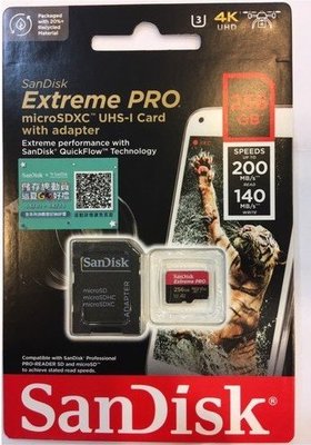 SanDisk Extreme PRO microSDXC 256GB 記憶卡 TF 256G U3 A2 V30 200MB/s 公司貨 SDSQXCD