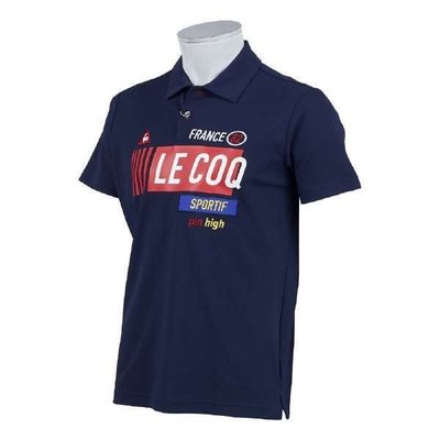 【涉谷GOLF精品】Le Coq Sportif 公雞牌 全新藍色前胸英文大字LL號 質感超好 保證真品 歡迎購買
