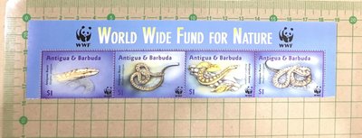 【WWF/爬蟲類】安提瓜和巴布達2002年，極稀有蛇Alsophis antiguae 4全，新票 SP6175