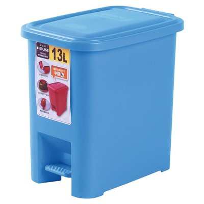 輕踏掀蓋垃圾桶-13L-藍色