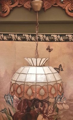 【波賽頓-歐洲古董拍賣】歐洲/西洋古董 法國古董 彩繪玻璃 吊燈 1燈 1940-1960年法國製造(高度:62cm)