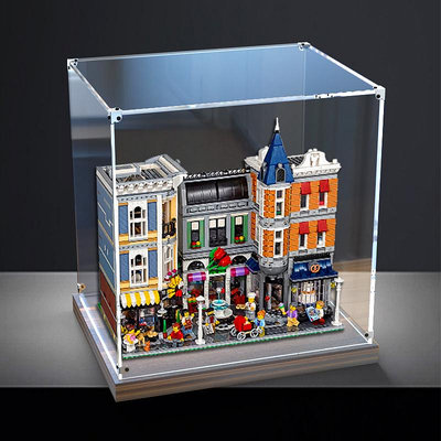 亞克力木質底座防塵罩適用樂高10255城市中心積木模型展示盒