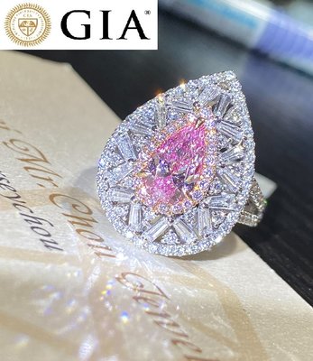 【台北周先生】天然粉紅色鑽石 1.01克拉 粉鑽 水滴切割 璀璨耀眼 18K美戒 送GIA證書