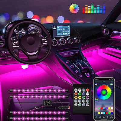 Rgb/rgbic 夢幻色彩汽車氛圍燈 APP 控制 9-18 LED 汽車燈條套件,DIY 安裝