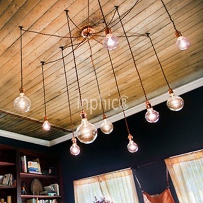 INPHIC-美式鄉村吸頂燈全銅復古愛迪生燈泡吊燈天女散花 咖啡廳吊燈