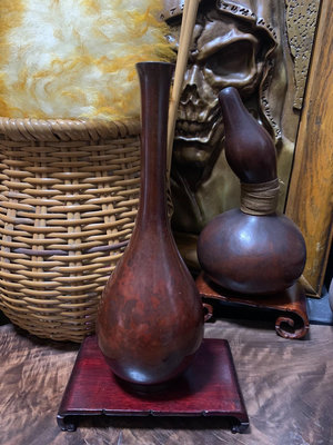日本金工鑄銅 斑紫銅鶴首觀音凈瓶 銅花瓶7455