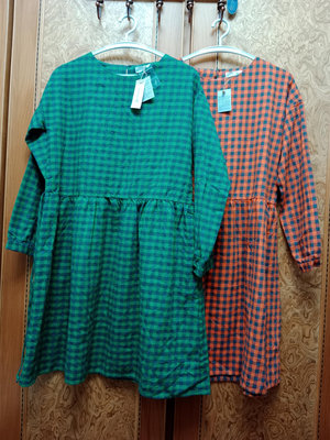 全新3380  2件組 日系 桔色/綠色 格子休閒洋裝~ W121-832 F (2色).競標