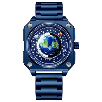 手錶賓邦新款流浪地球地圖學生手表男款方形男士藍色星球石英新概念