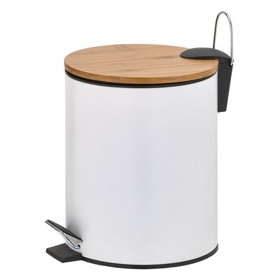 【ikloo】日式竹蓋靜音緩降腳踏式垃圾桶5L-2色可選 (竹蓋/腳踏式/緩衝蓋/雙層垃圾桶/圓形垃圾桶/臥室垃圾桶)