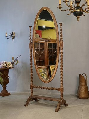 【卡卡頌  歐洲古董】19世紀 英國百年 稀有 螺旋鏤空木雕  燭台 古董鏡  全身鏡 立鏡 落地鏡MI0083 ✬