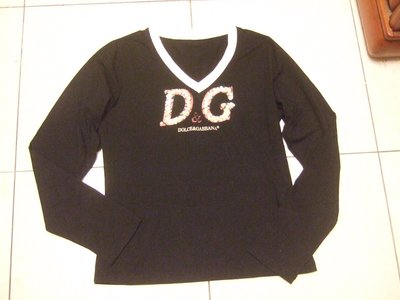 D&G Dolce & Gabbana 黑色 亮片 logo 長袖 T恤