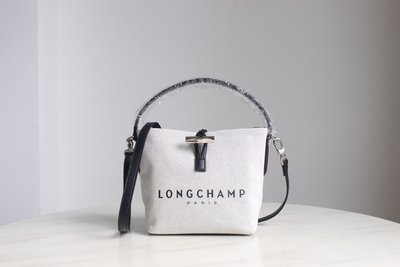 亞軒潮店 大牌潮款Longchamp南法風帆布水桶包春夏帆布包單肩斜挎包