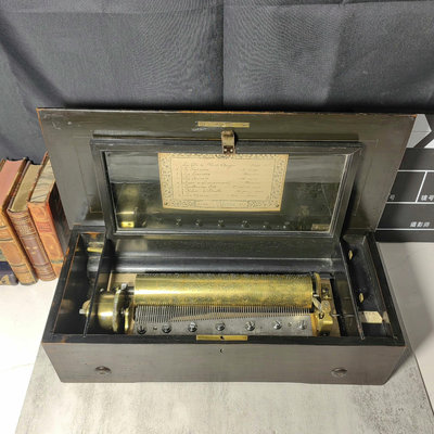 1920年瑞士大型古董滾筒八音盒8首曲子 純機械手搖音樂盒