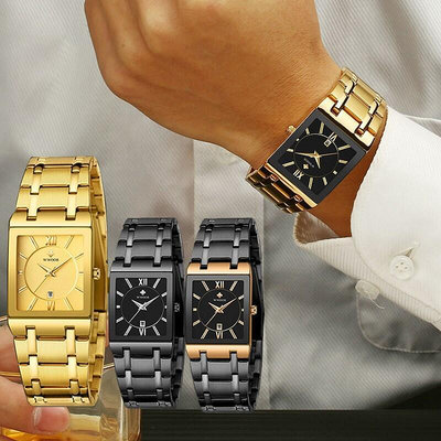 德國男士長方型手錶男石英錶鋼帶方錶盤方形超薄復古商務大氣潮流