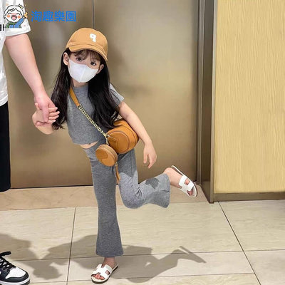 韓國女童萌寶乖夏裝韓版童裝女寶寶緊身洋氣短袖上衣休閒喇叭褲時髦套裝潮裝