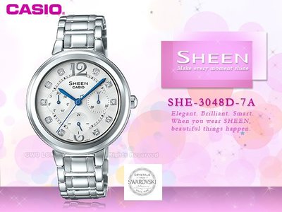 CASIO 卡西歐 手錶專賣店 SHEEN SHE-3048D-7A 女錶 不鏽鋼錶帶 防水 一觸式3倍扣 定期報時