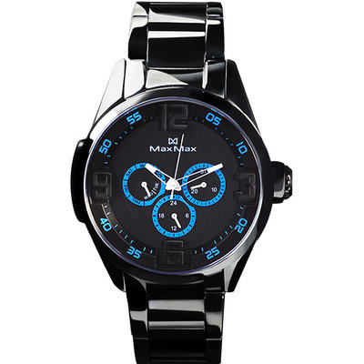 ∥ 國王時計 ∥ MAX MAX MAS7005-2 黑鋼三眼時尚腕錶