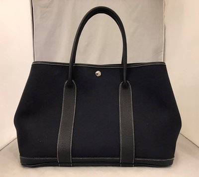 【RECOVER 名品二手SOLD OUT】HERMES 黑帆布GARDEN PARTY 36CM.100% 愛馬仕真品