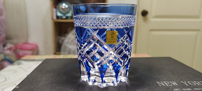 KAGAMI CRYSTAL 水晶玻璃水杯 酒杯 日製真品 江戶切子 色被 藍色 高級品 未使用
