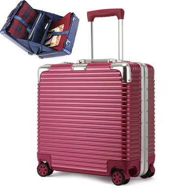 【上品箱包】17吋寸 俏玫紅 高檔鋁框 加厚鋁合金拉桿 風琴式多層萬向輪 登機箱/旅行箱/拉桿箱/行李箱 #文森保羅