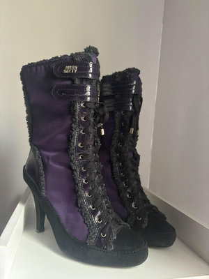 miss sixty中古vintage紫色毛毛高跟絲絨中筒靴