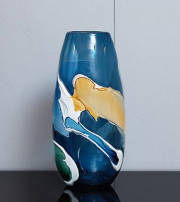 歐式 藝術彩繪玻璃造型花瓶 北歐時尚浪漫花瓶工藝品 藍色玻璃插花透明花器擺飾花瓶禮物居家裝飾瓶