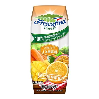 【小如的店】COSTCO好市多線上代購~FRESCAFINA  嘉紛娜 100% 橙香多酚蔬果汁(250mlx24瓶) 111424
