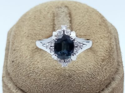 【發條盒子C04】天然藍寶鑽石戒指 主石1.17克拉 鑽石12顆約0.24ct 總重約1.4錢 白金900 #11.5